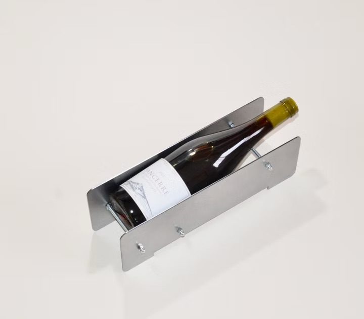 Bottle Holder in stainless steel, three-quarter view